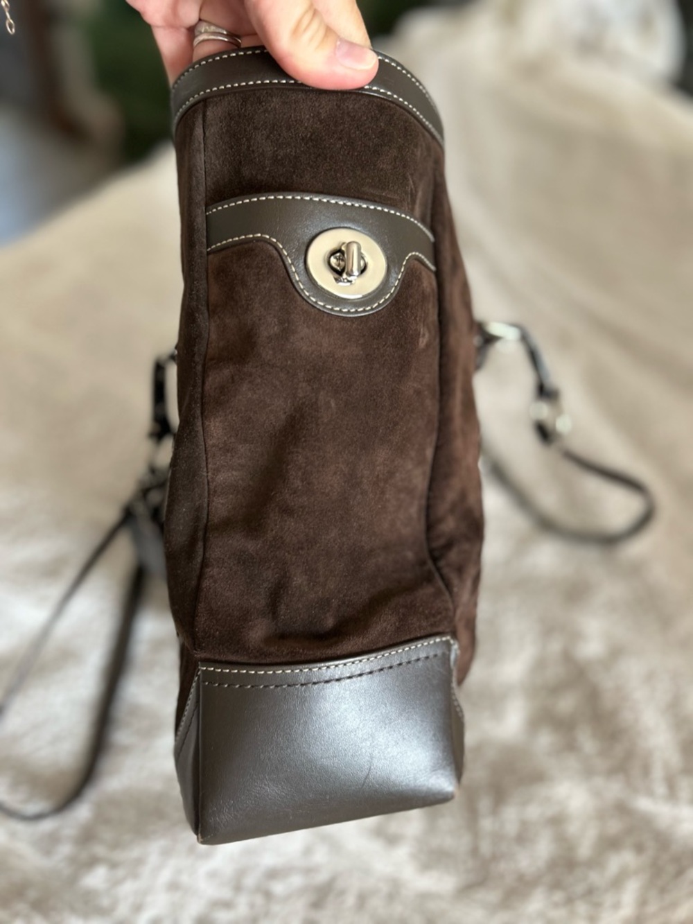Coach Chocolate Brown Suede Tote with Leather Trim - Picture 14 of 14